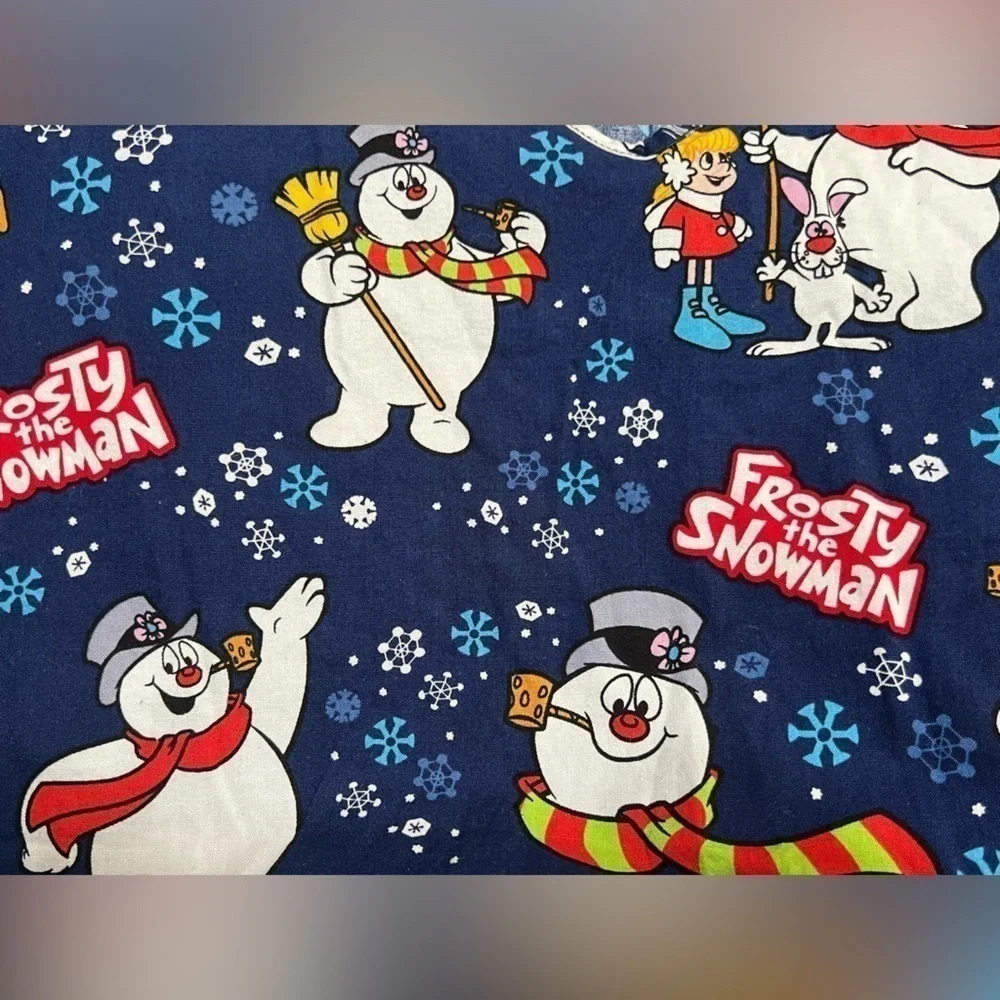 Warner Bros Frosty The Snowman Scrub Top Blue Snowman Snowflake Women Size L